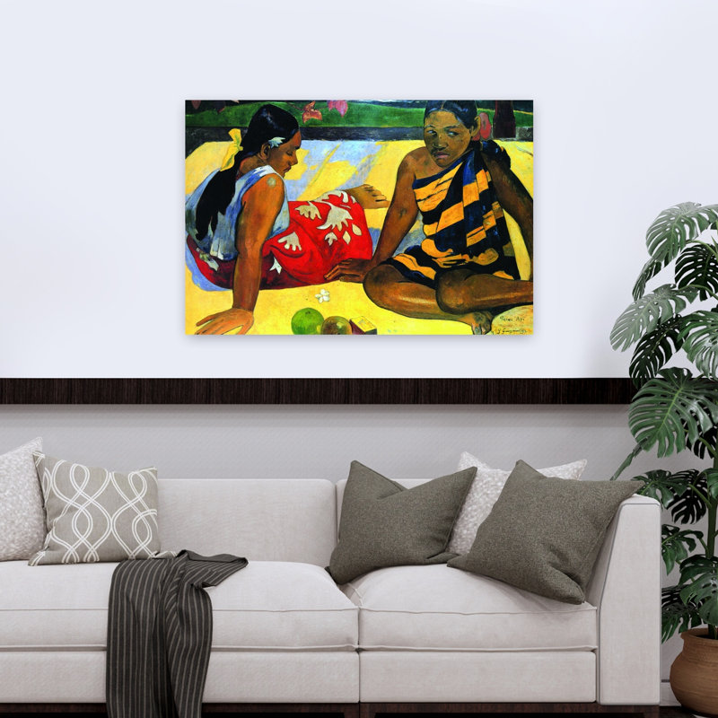 Two Women Sitting Classic Colorful Abstract Landscape Summer Wall Art Print by Paul Gauguin - Wrapped Canvas Print