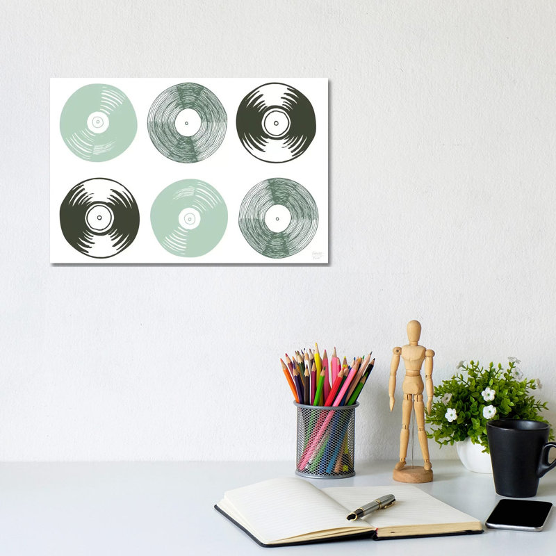 Six Vinyl Records - Print on Canvas, 20.32cm H x 30.48cm W x 1.91cm D, Wrapped Canvas