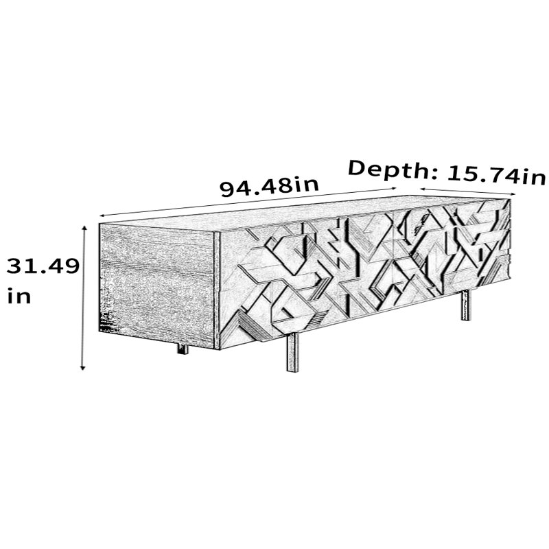 Black Modern Minimalist TV Stand, 94.48" W