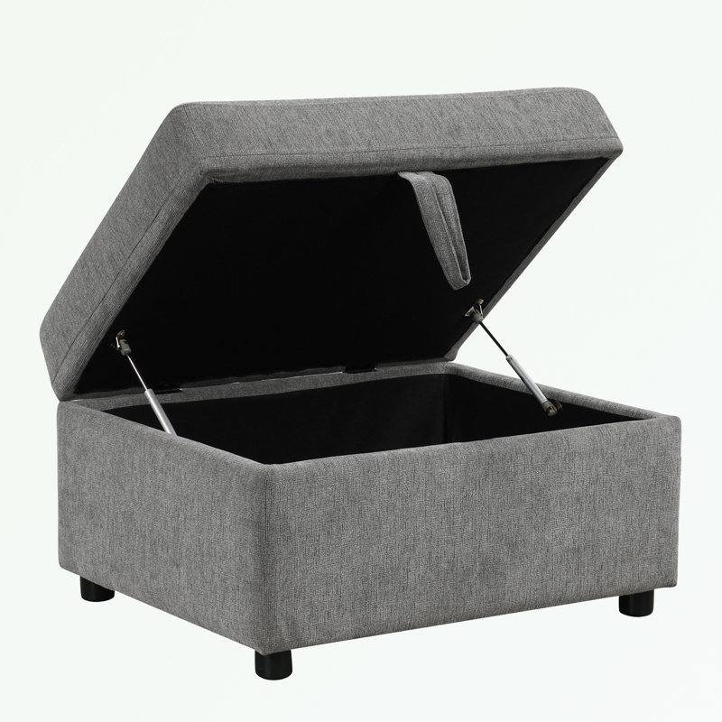 Sectional Sofa with Pull-out Sofa Bed and Storage Ottoman, Gray