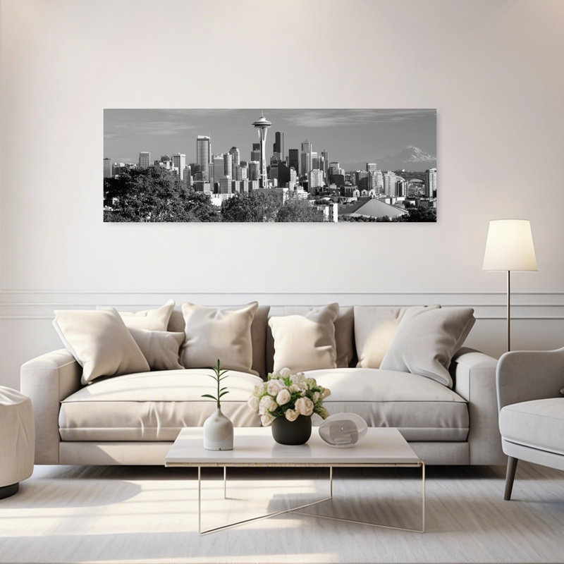 City viewed from Queen Anne Hill Space Needle Seattle King County Washington State USA 1 Piece Wrapped Canvas Panoramic Wall Art
