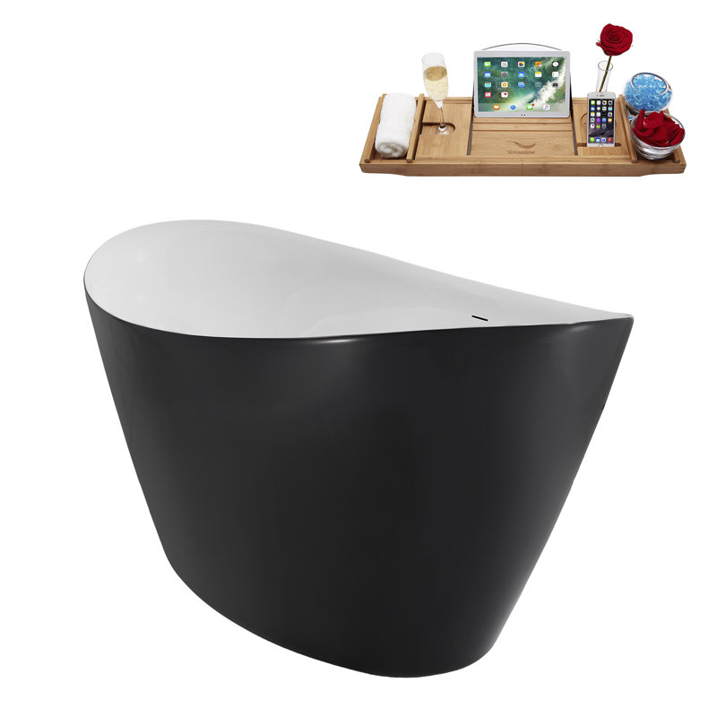 71" Streamline Soaking Freestanding Tub and Tray With Internal Drain, Polished Brass