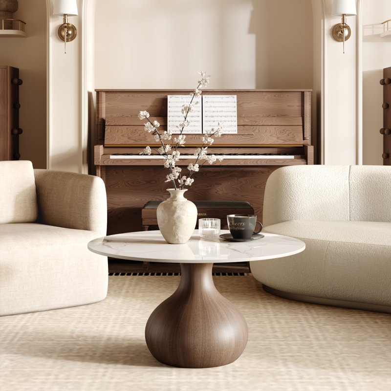 Table basse moderne, Ivory Gloss, 18.23" H x 35.43" L x 35.43" W