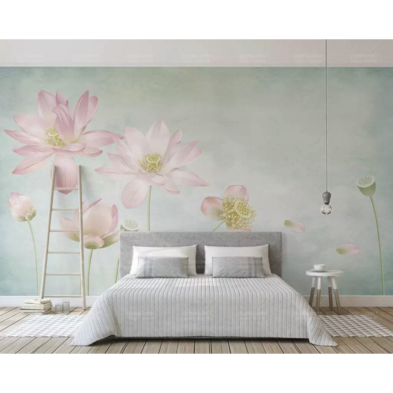 Murale à peindre à motif floral Lotus L 6,25 pi x l 112 po, L 2,92 pi x l 4,58 pi