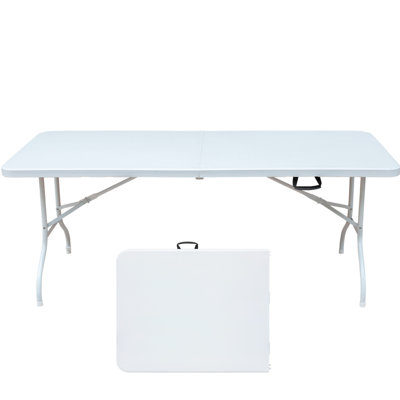 Table pliante 6 pi pour le camping, les pique-niques et les fêtes. Plastique portatif avec support de charge élevé. Plateau de table lisse et imperméable. Caractéristique de stabilité triangulaire. Trois hauteurs réglables. Léger, pliable