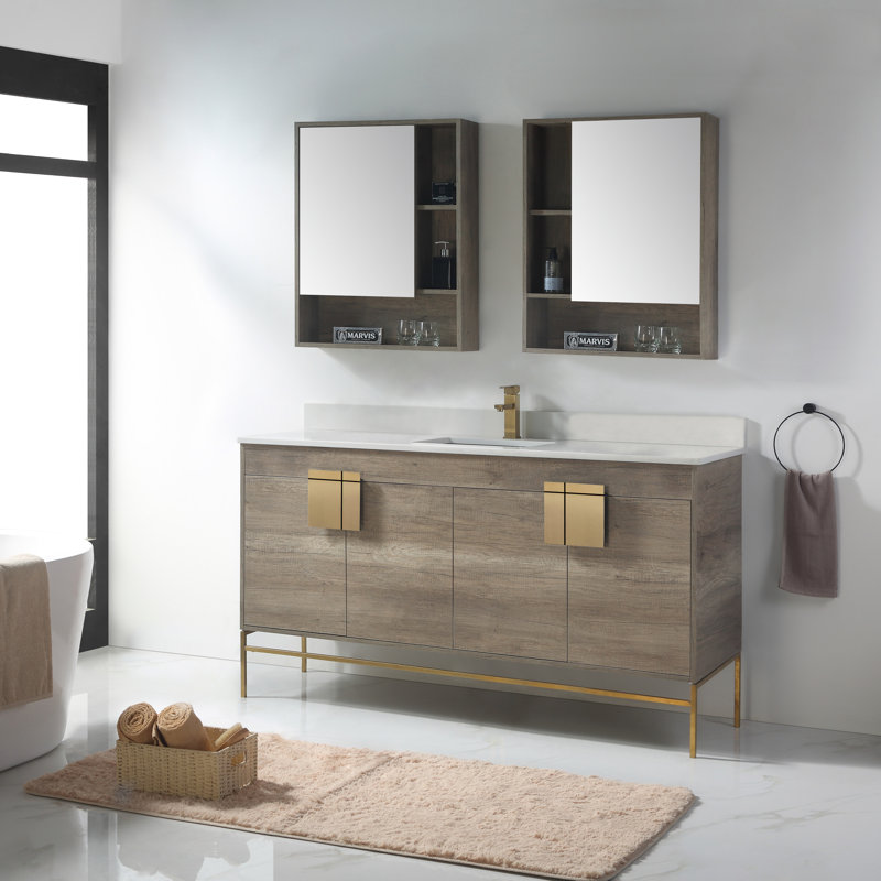 Ensemble de meuble-lavabo simple 60 po Maisie, Laiton satiné, Gris ombré