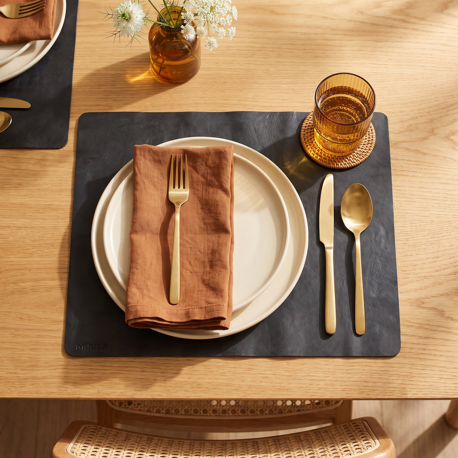 Tribune Reversible Leather Placemat, Black