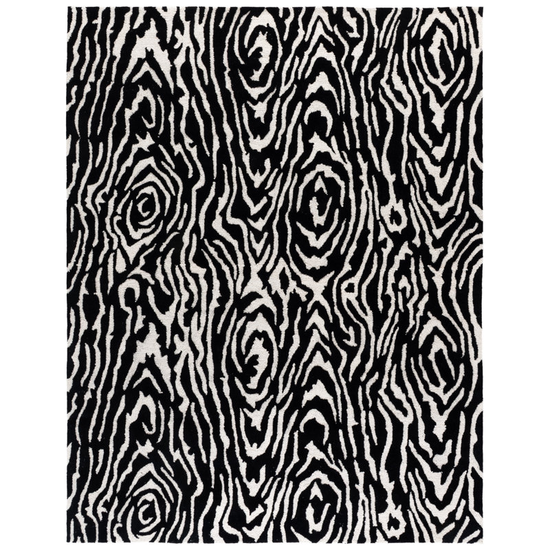 Jamell Ebony Hand Tufted Wool/Cotton Abstract Rug in Ivory/Black, Rectangle 8' x 10'