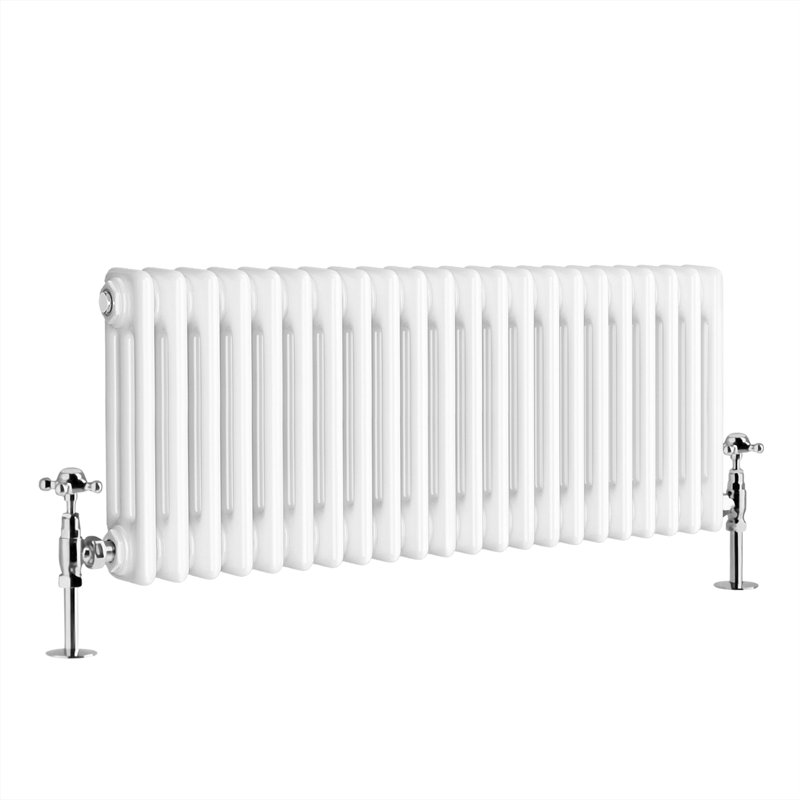 Vallie Horizontal Traditional Column Cast Iron Style Designer Radiator, White, 30cm H x 146cm W