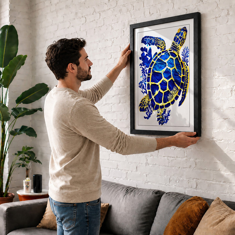 Turtle In Open Water Coastal - Print, A3 - 42.0 x 29.7 cm, Oak