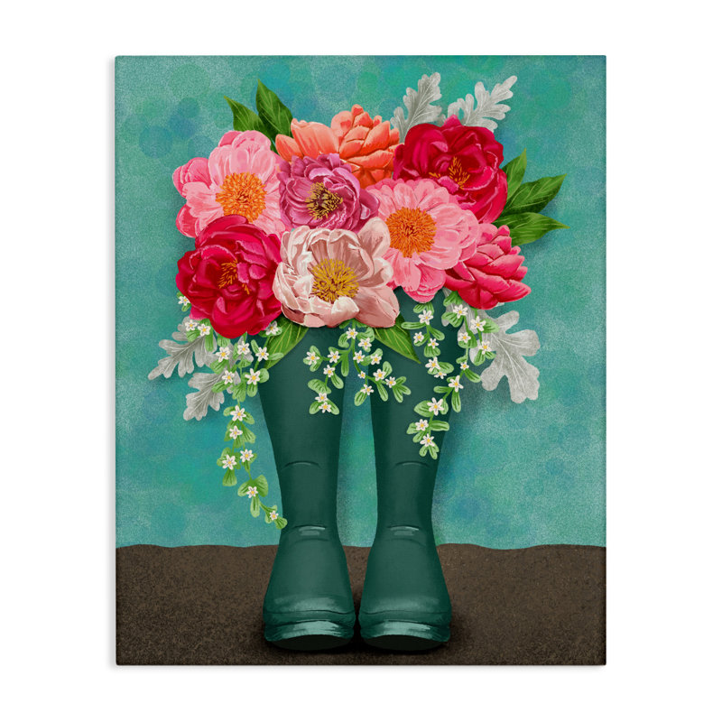 Toile peony avec bottes de pluie, conception de Jilly Jack Designs, H 20 po x l 16 po