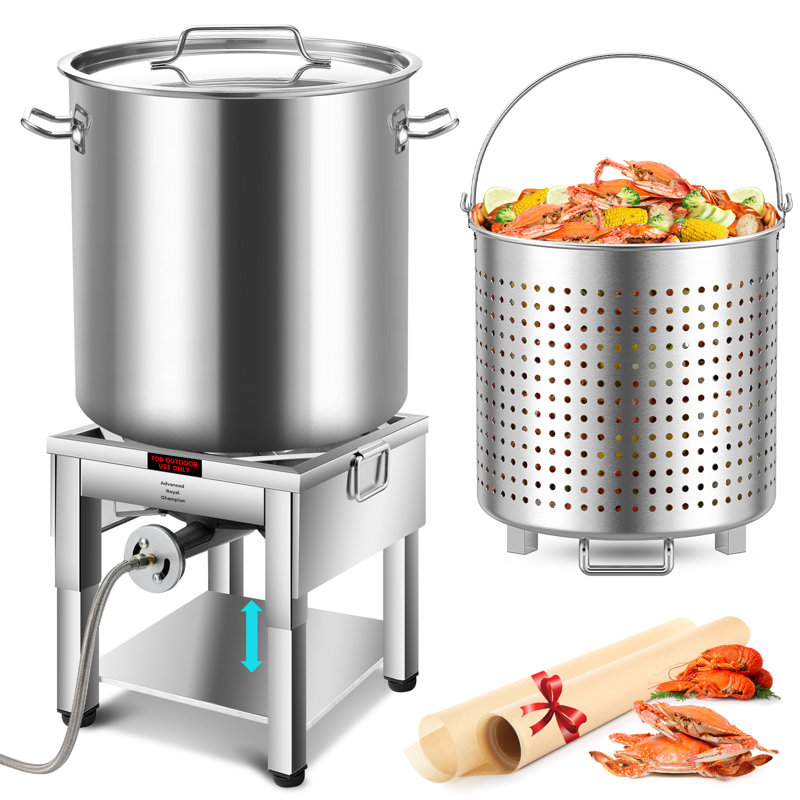 Arc 64Qt Stainless Steel Seafood Boil Pot With 200,000Btu Propane Burner Foldable Legs For Outdoor Deep Fryer, Large Cooking Pot For Turkey Fryer, Crab, Crawfish, Shrimp, Lobster Boiling Stock Pot