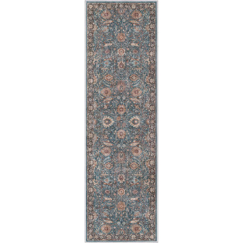Asha Liana Vintage Oriental Teal Flat-Weave Area Rug, Runner 2'3" x 7'3"