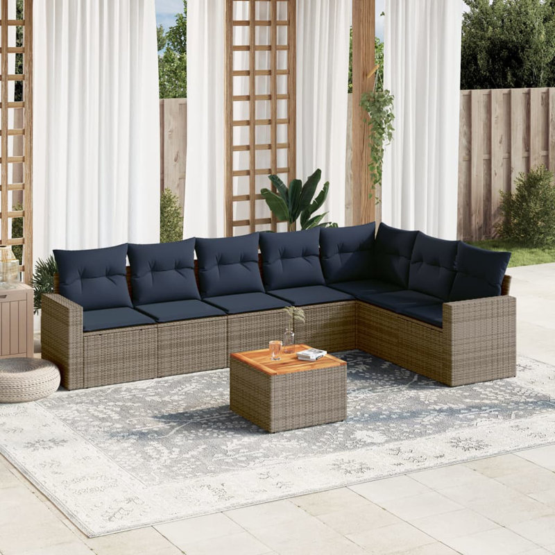 Ensemble de canapé de patio 8 pièces avec coussins en rotin de polyester, Gris, Marine