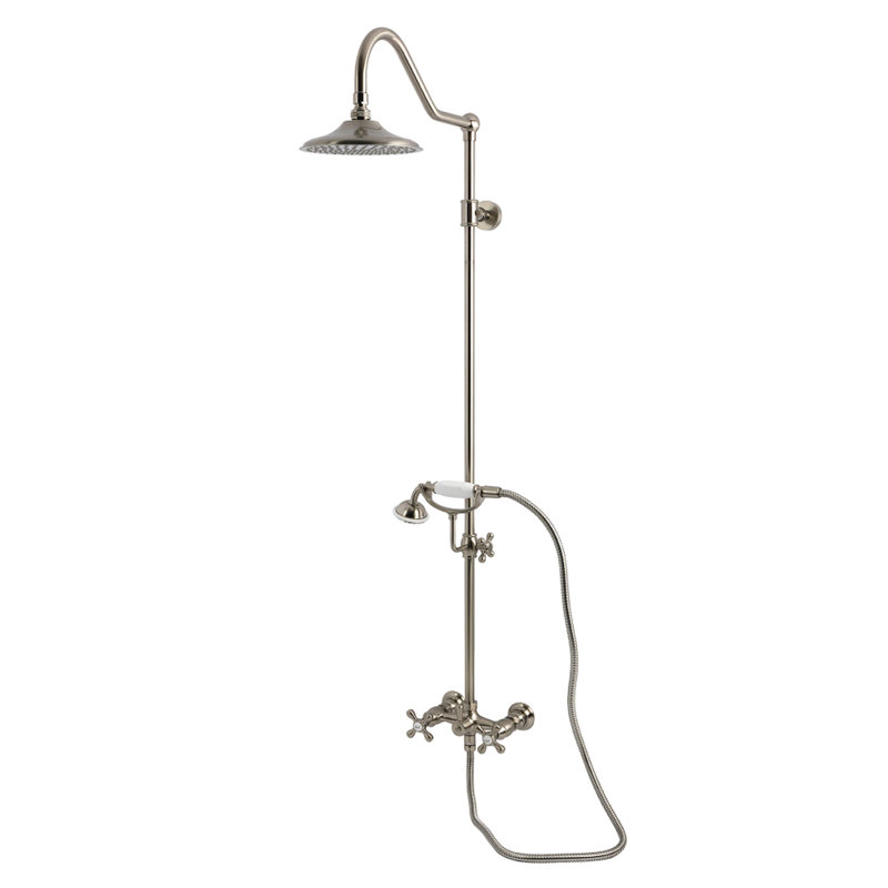 Kingston Brass Kingston Wall Mount Rain Drop Shower System with Hand Shower, Brushed Nickel