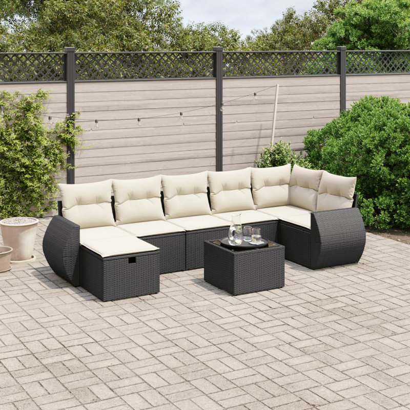 Ensemble de canapé de jardin en rotin de polyester noir, verre trempé, acier, tissu Vidaxl