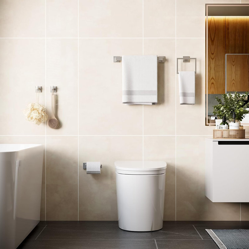 5-Piece Matte Black Bathroom Accessories Set, Silver