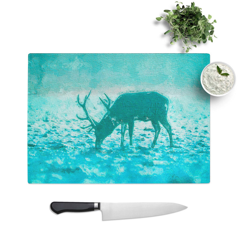 Glass Grazing Stag in Abstract Chopping Board, 28.5 cm W x 20 cm L