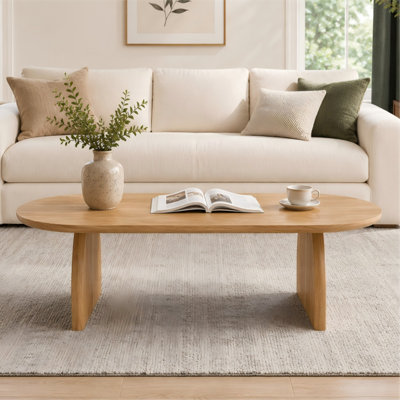 Table basse ovale de 47 po, centre de table moderne en placage de bois massif