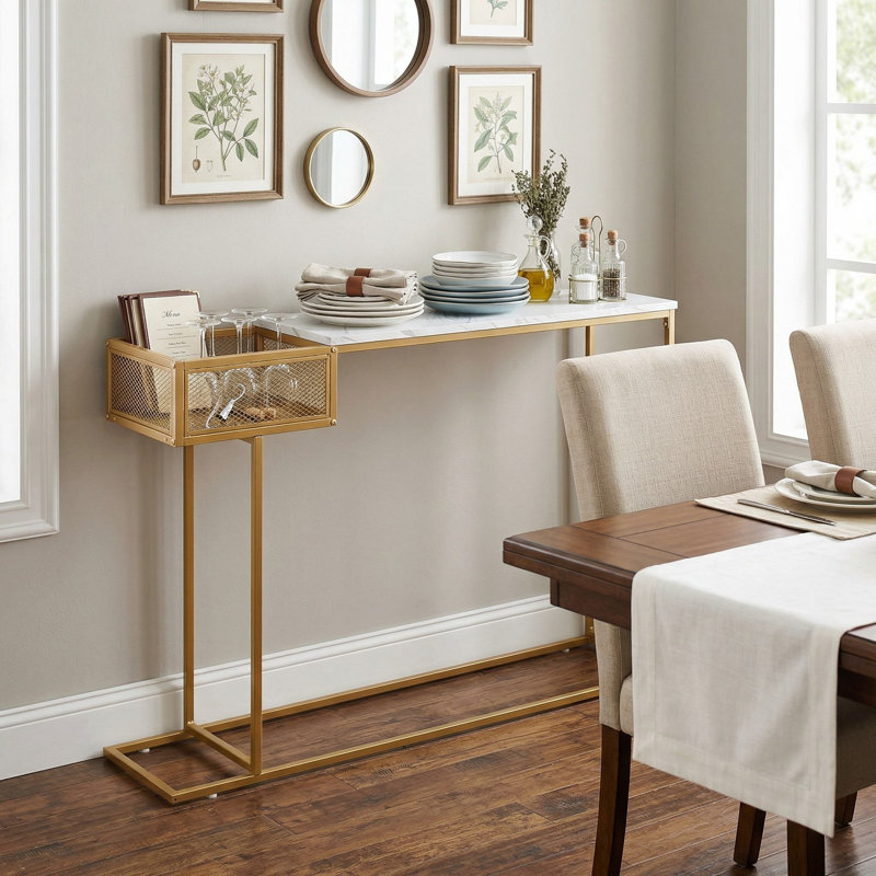 Rectangular White Faux Marble Console Table With Storage For Entryway Hallway Living Room