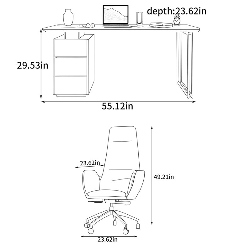 Ensemble de bureau rectangulaire Amesbury, 29.53" H x 55.12" W x 23.62"  D