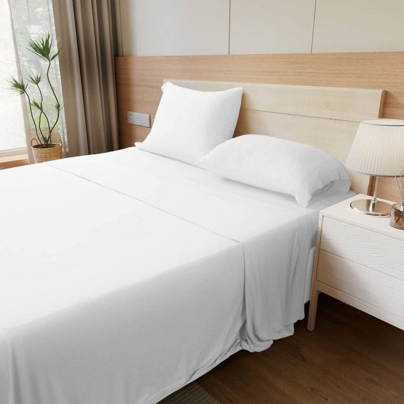 Wayfair Basics® Ultra Soft Jersey Knit All-Season Sheet Set, White, Full Sheet Set with 2 Pillowcases
