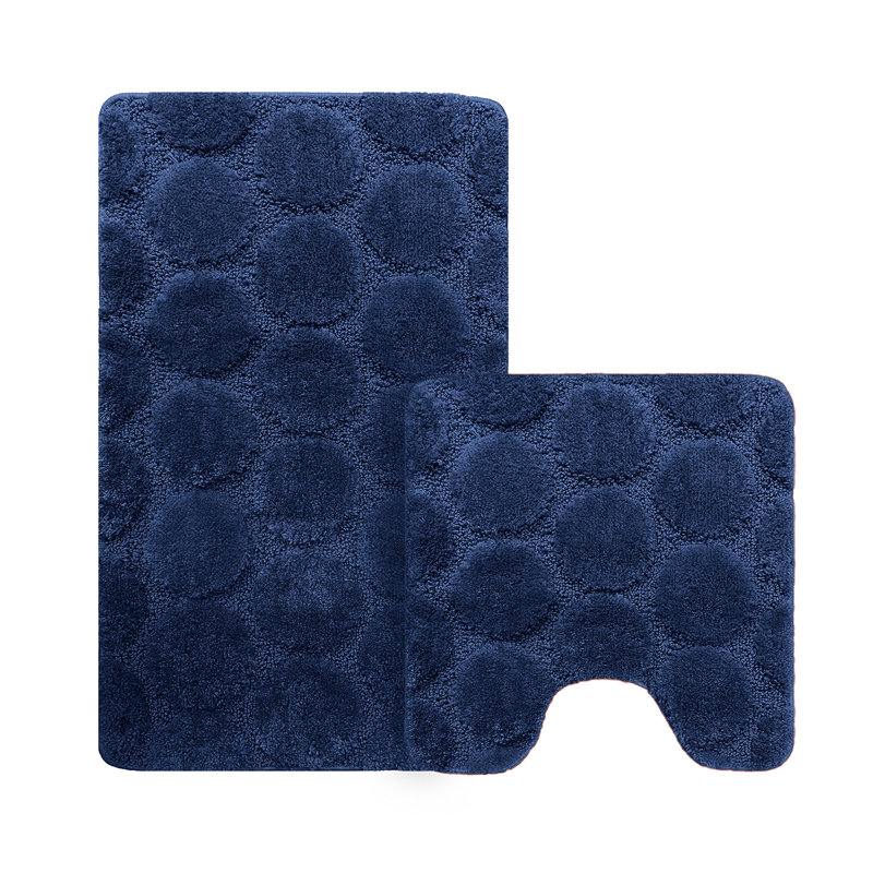 3D Effect Supersoft High Density Anti Slip Cobla Bath Mat Set, Navy