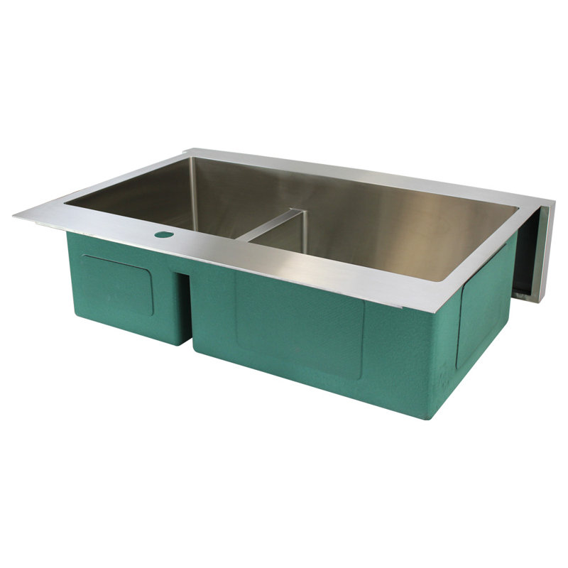 Diamond 35.5'' L Farmhouse / Apron Double Bowl Stainless Steel Kitchen Sink