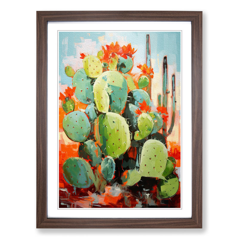 Cactus Action No.2 - Single Picture Frame Print on Wood, Walnut Framed, 46cm H x 34cm W x 2cm D