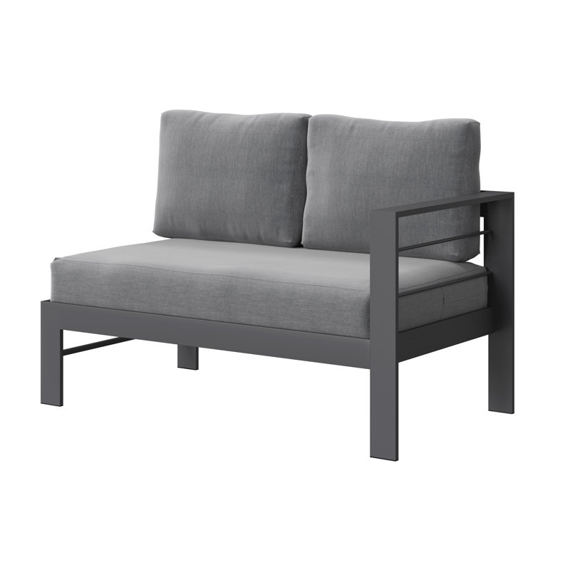 Brandtley 119.38cm Wide Straight Metal Patio Sectional with Cushions, Gray