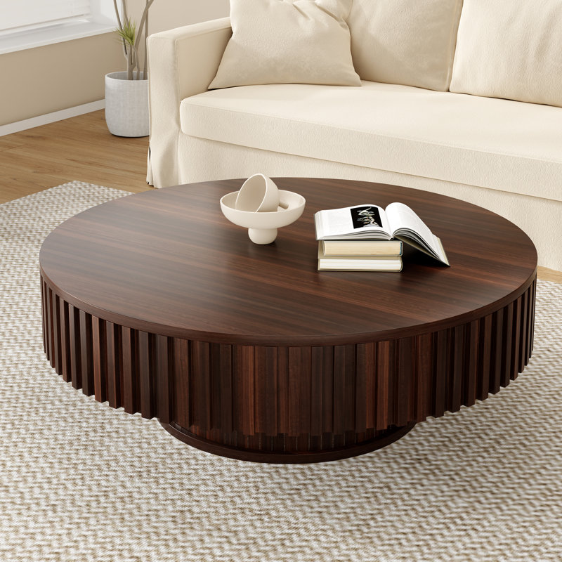 Table basse ronde, H 13,8 po x L 39,3 po x l 39,3 po, Noyer