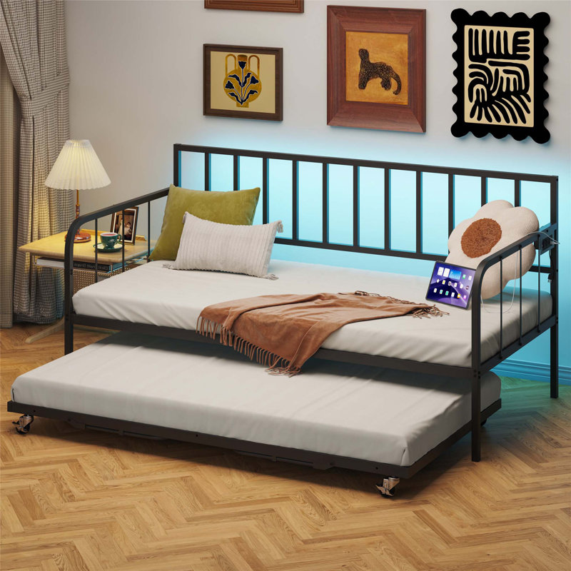 L-Shape Twin Daybed with Storage Cabinets, Drawers, and Built-In Study Desk for Space-Saving Multi-Functional Use.
