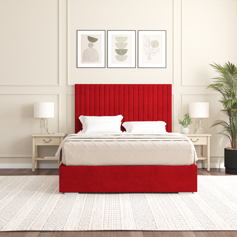 Aidean Upholstered Bed Frame, Double (4'6), Red