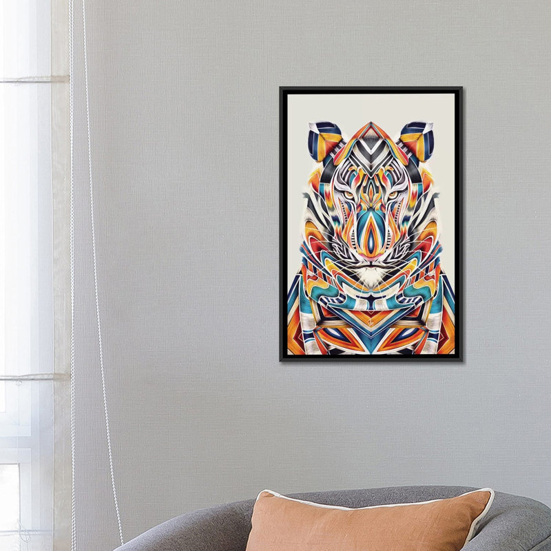 « tygr », impression sur toile tendue, H 26 po x l 18 po x P 1,5 po, Toile avec cadre noir, Pas de tapis