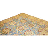 Hand Knotted Wool Area Rug in Blue And Gold