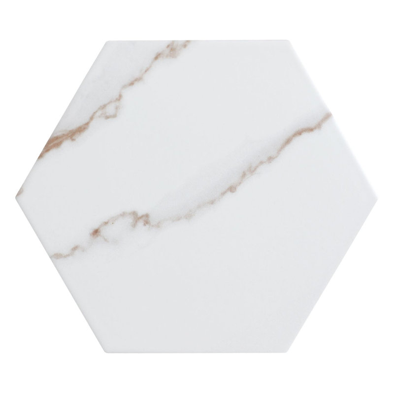 Porlan 8-in. x 9-in. Hexagon Marble Look Matte Porcelain Wall & Floor Tile, Cream White
