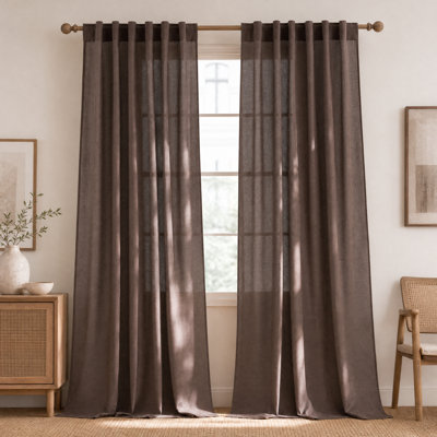 Rideaux semi-transparents en lin, passe-tringle et languette arrière en mélange de lin épais avec habillage de fenêtre filtrant la lumière pour la chambre à coucher / salon, 2 panneaux