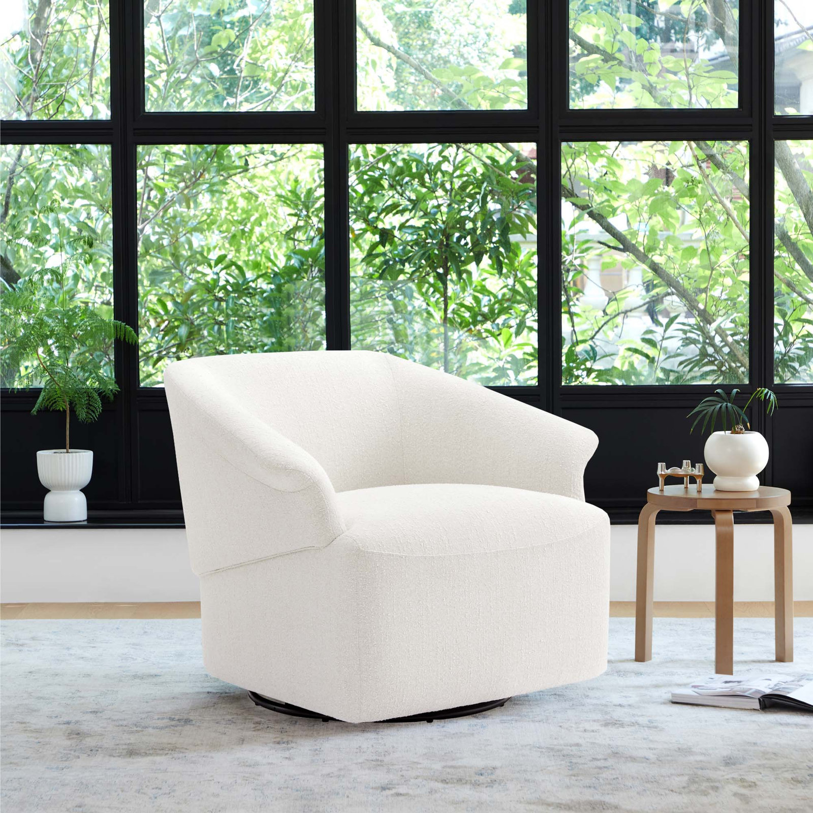 Morgana Swivel Barrel Chair, Mellow Ivory Chenille