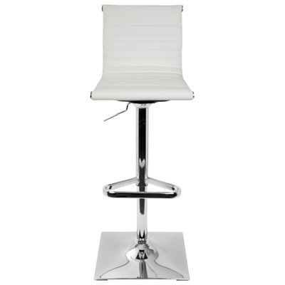 Contemporary Adjustable Barstool With Swivel In White Faux Leather By