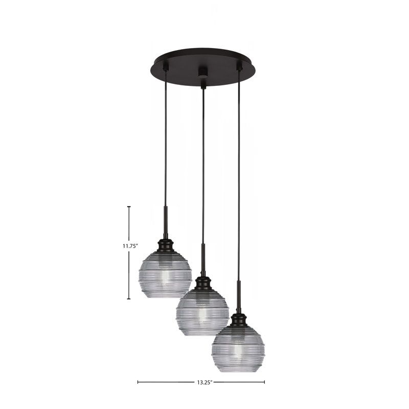 Luminaire suspendu grappe 3 lumières Edge, Fumée nervurée, Espresso