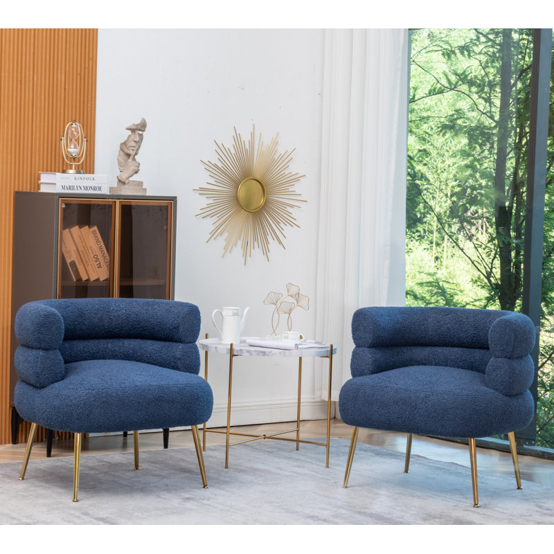 Demetrius Upholstered Barrel Chair, Navy Teddy