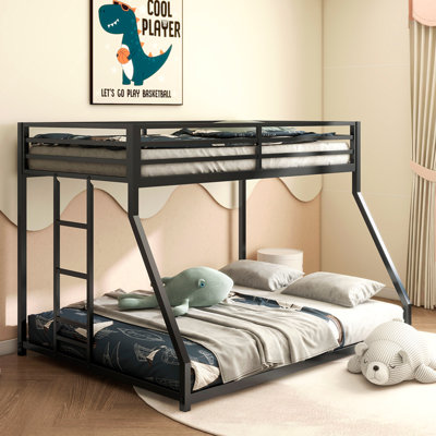 Lit simple superposé au dessus d'un lit double en métal noir pour enfants et adultes Adam