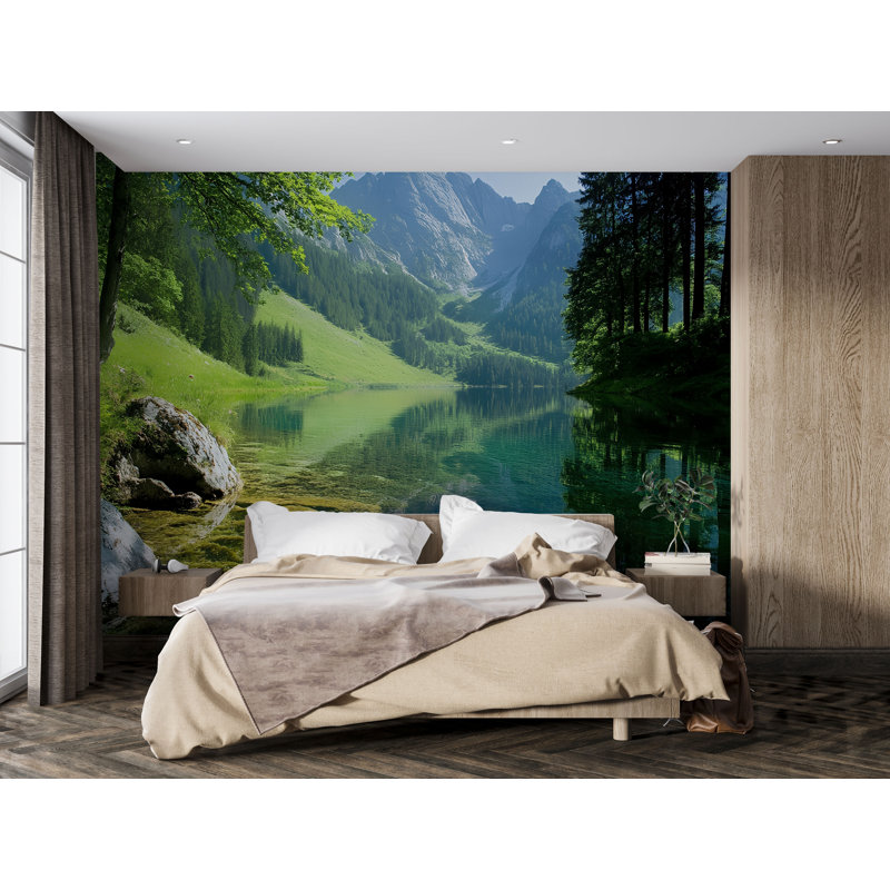 Papier peint Tranquil Alpine Lake Reflection, L 10 po x l 8 po, Luxury Canvas Texture