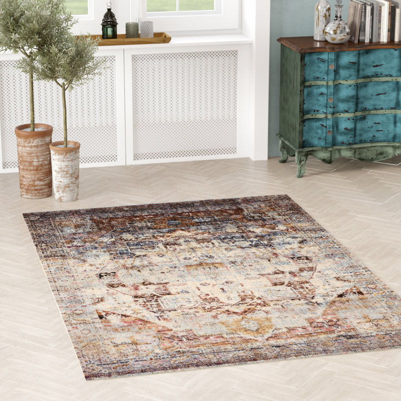 Tapis brun et rouge à motif oriental Goggin, Rectangle 6 pi 7 po x 9 pi 2 po