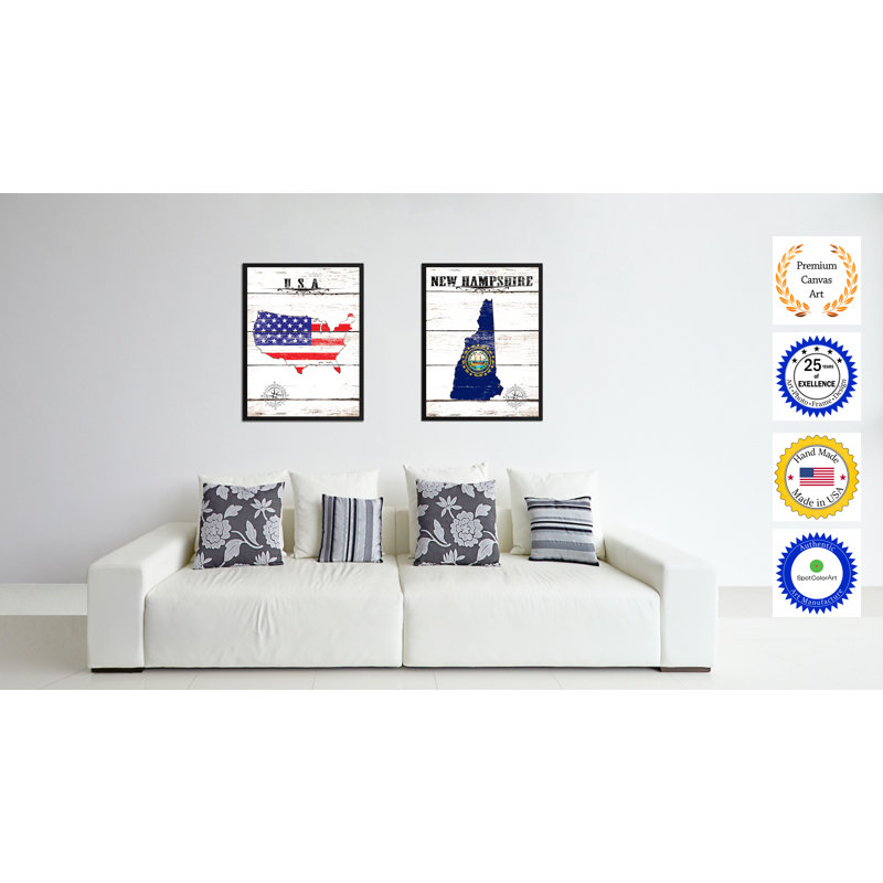 « new hampshire state », art graphique sur toile encadrée, H 9 po x l 7 po x P 1,2 po