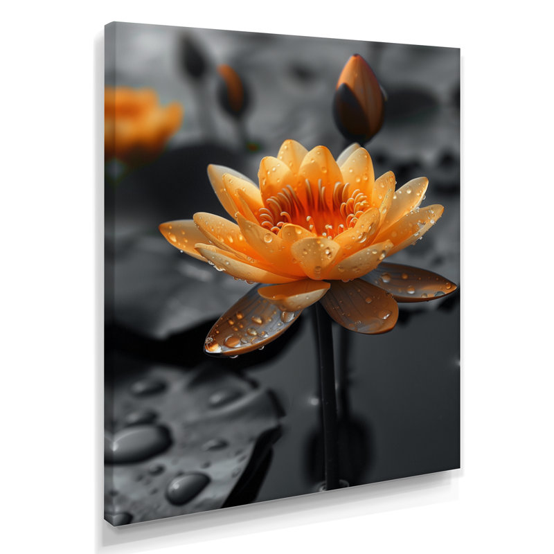 Blanc blanc, reflet de lotus photo III - Lotus, art mural, salon, Toile tendue, H 16 po x l 32 po