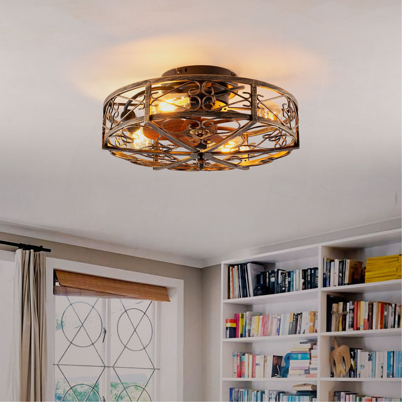 Ventilateur de plafond à cage de 20 po avec lumières et télécommande, moteur réversible, télécommande à courant continu, ventilateur de plafond à 6 vitesses, lampe à ventilateur - ampoules non incluses