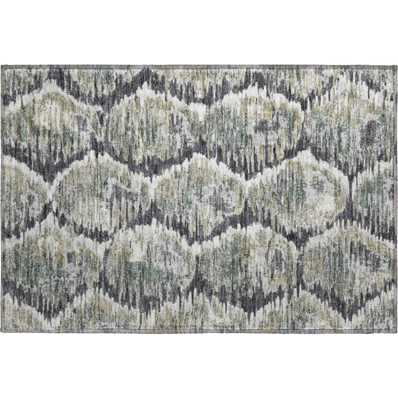 Premium Machine Washable Prisco Charcoal Rug, Rectangle 1'8" x 2'6"