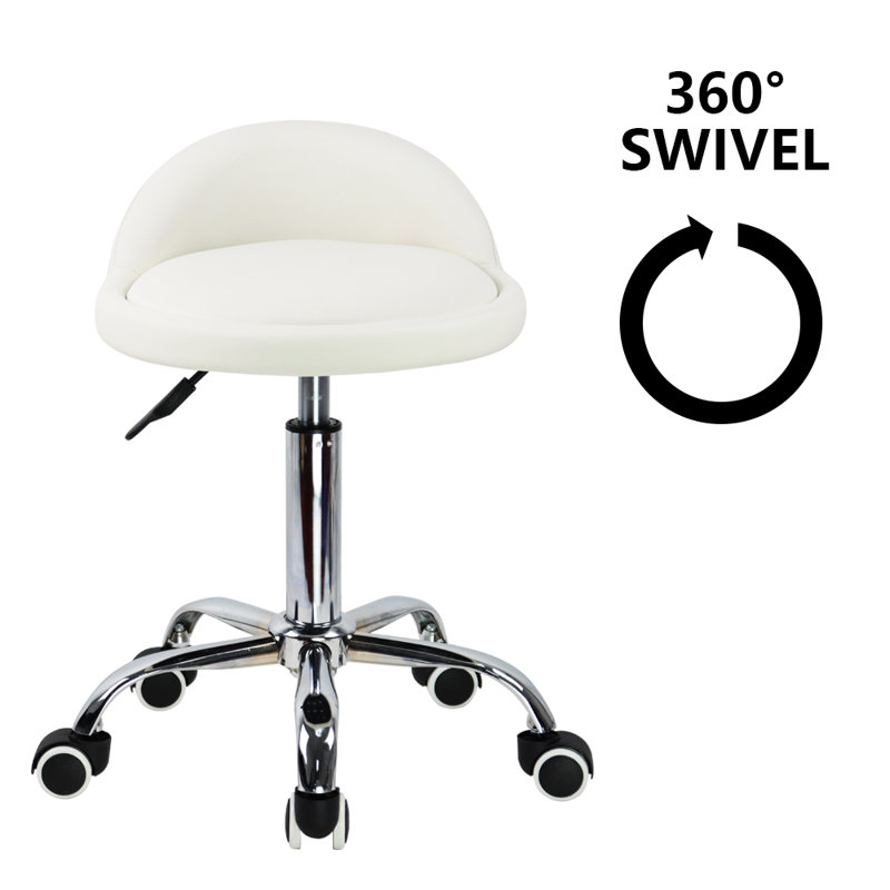Backed Adjustable Height Ergonomic Lab Stool with Wheels, White
