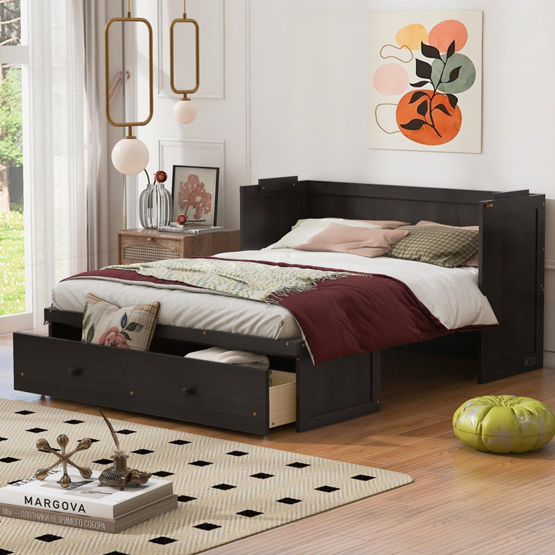 Armoire murale Murphy avec prises et tiroir, Grand, Blanc